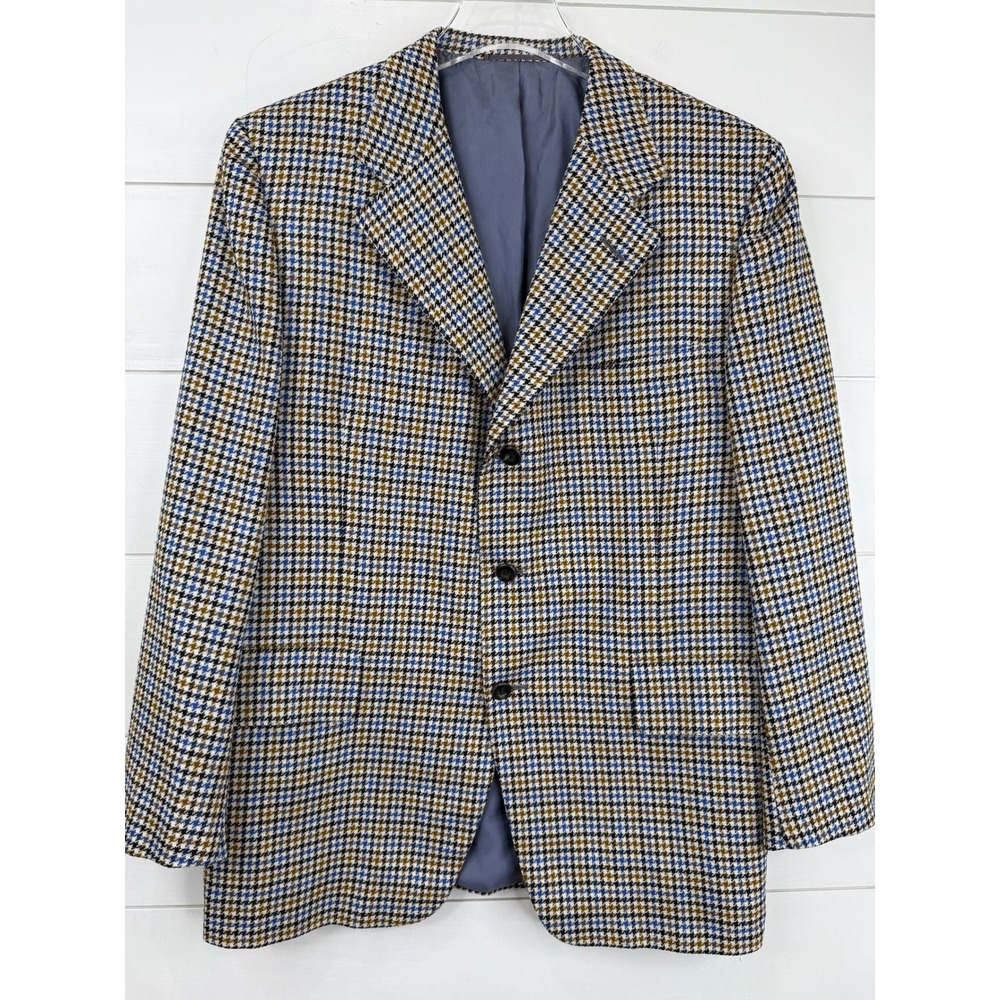 VINTAGE CHESTER BARRIE ENGLAND Houndstooth Blazer 44S 100% WOOL GEORGE STRAITH